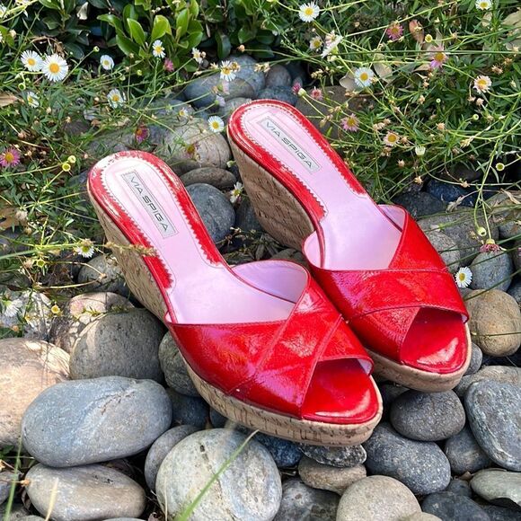 VIA SPIGA dark red open toed wedge sandals  Size 9 - Picture 1 of 6